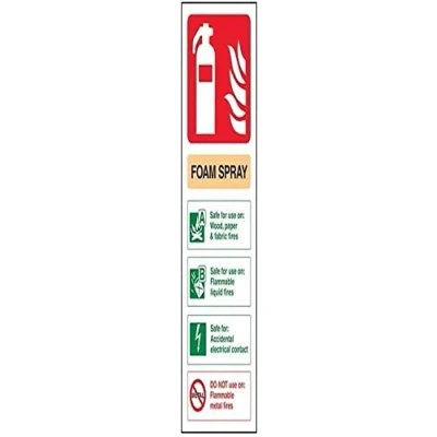 Image of V Safety 11012AJ S Foam Spray Id Electrical Safe Fire Extinguisher Sign Portrait 100mm x 280mm Self Adhesive Vinyl, Beige/Black/Green/Red