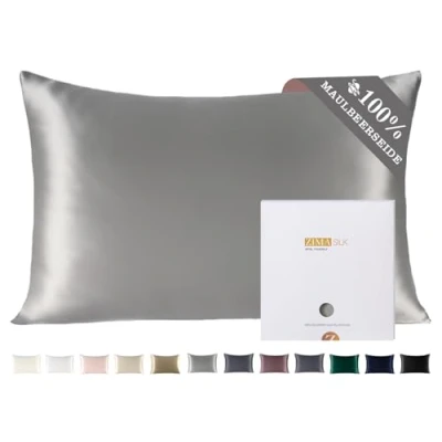 Image of ZIMASILK 100% Mulberry Silk Pillowcase for Hair and Skin,Both Sides 19 Momme Silk, 1pc (40x80 cm, Dark Grey)
