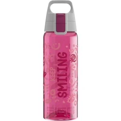 Image of Sigg Tritan Water Bottle Total Color ONE Keep Smiling Suitable For Carbonated Beverages Dishwasher Safe Leakproof Featherweight BPA Free 0.6L