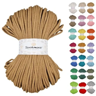 Image of Sznurkomania 5 mm Braided Cotton Cord, 100 m, Cappuccino Light to medium duty, Thread Oeko Tex Certified