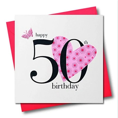 Image of Claire Giles Hearts and Stars Happy 50th Birthday Card Pink