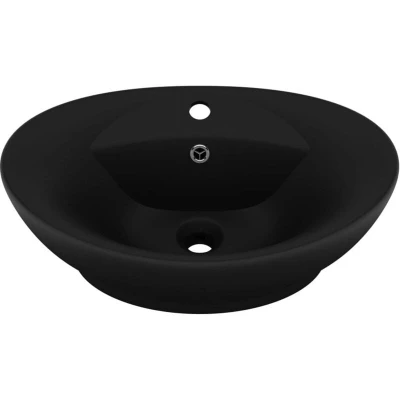 Image of vidaXL Luxury Basin Overflow Oval Matt Black 58.5x39 cm Ceramic