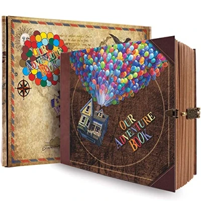 Image of Our Adventure Book Scrapbook Photo Album, 146 Pages 8.9 * 7.7 Inch Retro Style Embossed Letter Cover Travel Journal Scrap Kit For Couples,Memory Anniversary Wedding,Valentine&#039;s Day Gifts