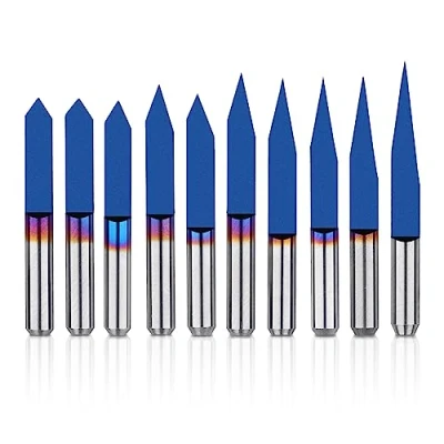 Image of Genmitsu 10 Pcs 1/8&quot; Shank V Groove CNC Router Bits, 10/15 /20/25/30/40/45/60/90/90 Degree Set, Nano Blue Coat Conical Bit, Engraving Tool for Carving Lettering 2D&amp;3D Sculpture
