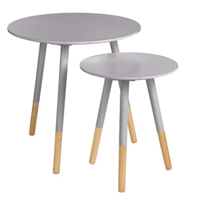 Image of Premier Housewares Round MDF Side table Wooden Small Outside Grey Dipped Legs Narrow Console Contemporary Set of 2