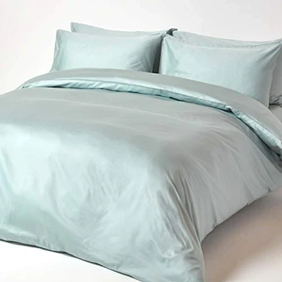Image of HOMESCAPES Blue Organic Cotton Duvet Cover Set Super King Size 400TC 600 Thread Count Equivalent Quilt Bedding 2 Pillowcases Included
