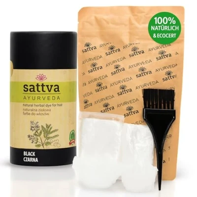 Image of Sattva Natural Hair Color Henna for Allergies Organic Plant Based Dye Color, Volume and Shine Double Portion ECOCERT (Black, 150)