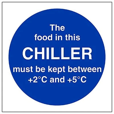 Image of V Safety The food in this chiller 100x100mm Magnetic Sign