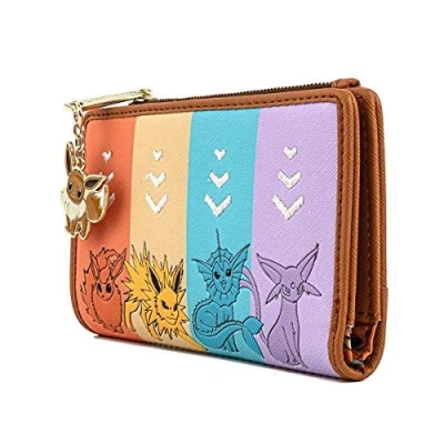 Image of Loungefly Pokemon Eevee Evolutions Flap Wallet with Zipper Charm