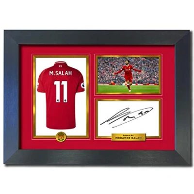 Image of #792 MOHAMED SALAH Liverpool Signed Autograph Mounted Photo Reproduction PRINT A4 Rare Perfect Birthday (297 x 210mm) (Black Frame)