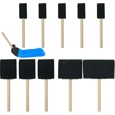 Image of 10 Pcs Foam Brushes, Sponge Wood Handle Paint Brush Set, Lightweight and Durable Brushes for Painting Staining, Painting, Varnishes DIY Craft Projects (4 Sizes)