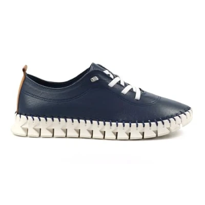 Image of Ladies St Austell Navy Leather Plimsoll 4 Blue