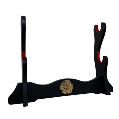 Image of Z fiber Sword Holder Japanese Velvet Padded Katana Stand Samurai Display Rack Support All ragon Pattern 2 Tier