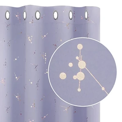 Image of Deconovo Light Purple Curtains, Eyelet Blackout Thermal Insulated Curtains Gold Constellation Printed for Living Room, 66 x 90 Inch(Width Length), 2 panels