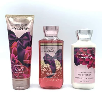 Image of A Thousand Wishes 3 Piece Bath and Body Works Gift Set Lotion + Ultra Shea Triple Moisture Cream Shower Gel