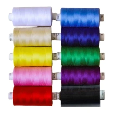 Image of Coats Moon Assorted Sewing Thread Box of 10 Reels x Polyester Over Locking 1000 Yards 120’s (Assorted)