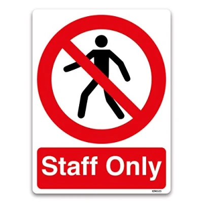 Image of Staff Only Sign, A6 148x105mm, Self adhesive Vinyl Sticker, Prohibition Entry Door Safety Signs