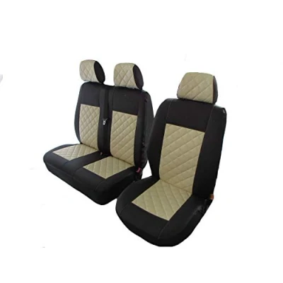 Image of Texmar Designed to fit Volkswagen VW Transporter T4 1999 2003 LEFT or RIGHT HAND DRIVE ECO BLACK BEIGE LEATHER Seat Covers 2+1 (1 single 1 double)