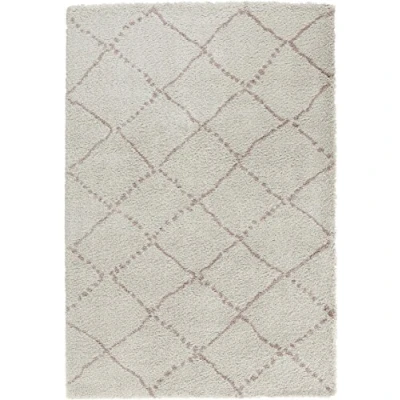 Image of Hash Rug High Pile Living Room Soft Fluffy Long Shaggy Flokati Diamond Pattern for Kitchen Hallway or Bedroom Cream Pink 120 x 170 cm