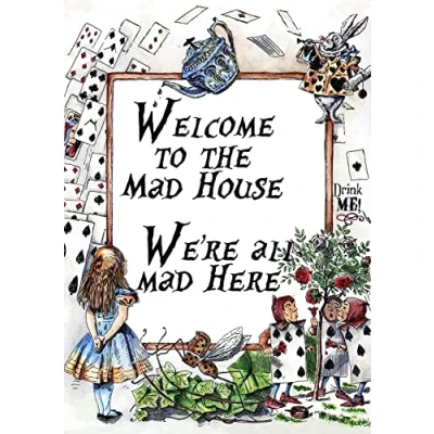 Image of Bonoff Welcome To The Mad House We&#039;Re All Here&#039;Aying Vintage Decor Poster Wall Art Metal Sign 8X12 Inches