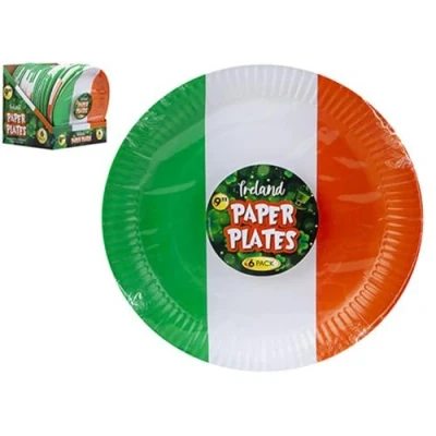 Image of PMS Pack of 6 Ireland Paper Plates St Patricks Day Irish Supporter World Cup Six Nations Patriotic Approx 23cm