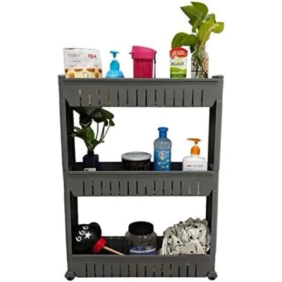 Image of BLUEBRIT® Slide Out Storage Tower Folding 3/4 Tier Rolling Castor Kitchen Bathroom Trolley Rack UK (Grey, 4 Tier) Versatile Solution for Organizing Your Home 3