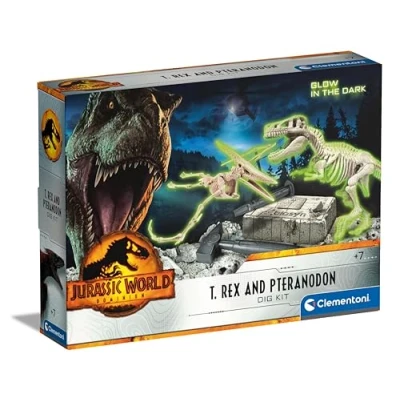 Image of Clementoni 19205 Jurassic World Dig Kit T Rex E Pteranodon Science For Kids 6 Years, Excavation Toy, Realistic Dinosaur, Excavate And Assemble Fossils