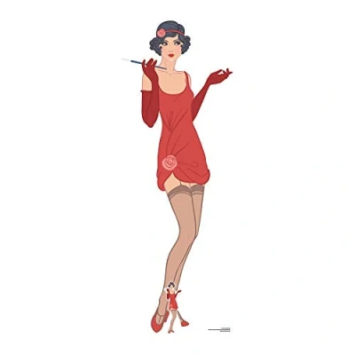 Image of Star Cutouts Ltd Gatsby 1920s Red Flapper Girl Cardboard Cut Out, Multi Colour, Regular
