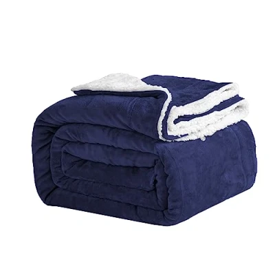 Image of Good Nite Bed Throw Blanket 200x230cm Sherpa Flannel Blankets Fleece Fluffy Lightweight Microfiber Solid for Sofa (Navy, King)