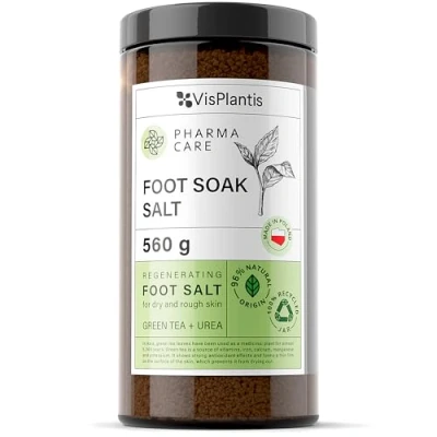 Image of Vis Plantis Foot Soak Salt with Green Tea &amp; Urea Regenerating Spa for Sore, Tired Heavy Legs Antifungal Hard Skin Calluses Bath Moisturiser Deodorizer 560 g