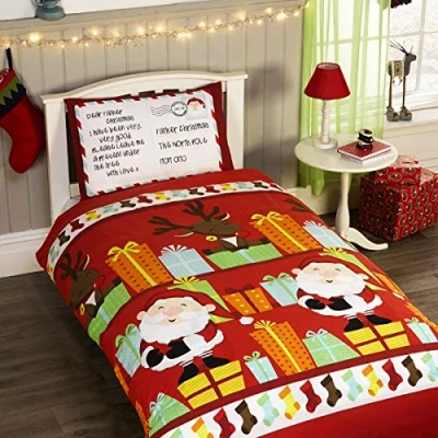Image of Santa&#039;s List Christmas Xmas Theme Single Duvet Cover and Pillow Case Set