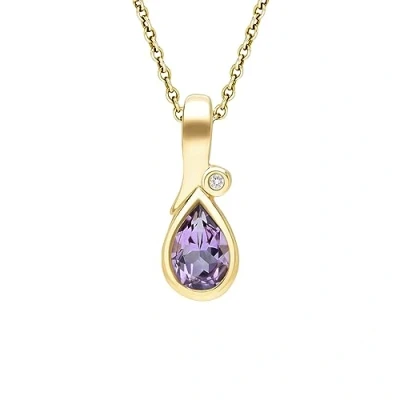 Image of Ivy Gems 9ct Yellow Gold Amethyst and Diamond Pear Drop Pendant on 46cm Chain