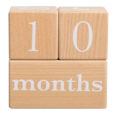 Image of Pearhead Natural Wooden Milestone Blocks, Photo Prop for Baby Photos, Weekly Pregnancy Props, Track Months and Weeks, Gender Netural Gift Expecting Moms