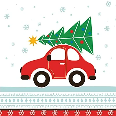Image of DAISY 3 Ply Children Theme Xmas Decoupage Tissue Paper Napkins Decorative Christmas Serviettes 33cm x Pack of 20 (Joyful Car)