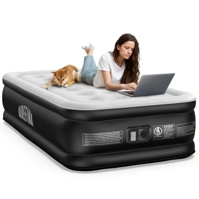 Image of Airefina Air Mattress Single, Airbed with Built in Electric Pump, Inflatable 3 Mins Self Inflation/Deflation, Bed Flocked Surface Blow Up for Home Camping Use, 190x99x46cm