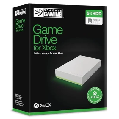 Image of Seagate Game Drive for Xbox, 5TB, External Hard Portable, USB 3.2 Gen 1, White with built in green LED bar, Xbox Certified, 2 year Rescue Services (STKX5000100)