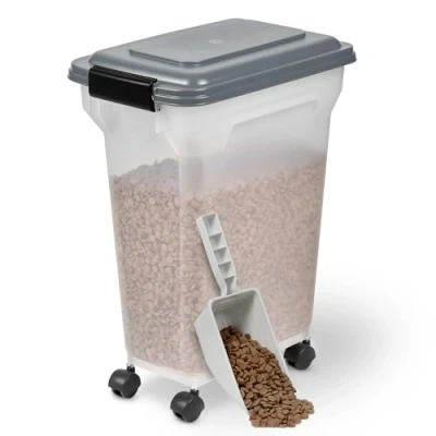 Image of Iris Ohyama Airtight Dog Food Storage Container with Wheels, 20L/7.5kg, Gray, Hermetic Seal, Plastic Bin Lid, For Pet Food, Cat Dry Treats, Kibble Box, BPA Free, ATS M