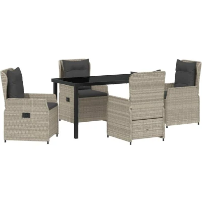 Image of vidaXL 5 Piece Garden Dining Set Light Grey Poly Rattan