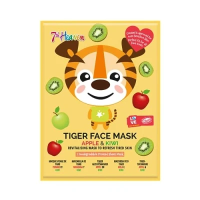Image of 7th Heaven Tiger Sheet Face Mask Apple and Kiwi Revitalising To Refresh Tired Skin