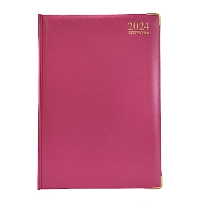 Image of G4GADGET G4 2024 Pink A4 Week to View Diary Hardback Cover 80GSM Paper for Business Office &amp; Home