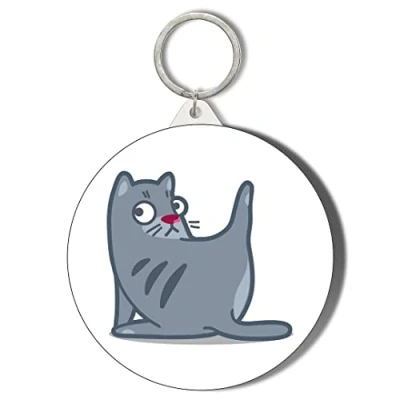 Image of Gift Insanity CARTOON CAT CLEANING BUM LARGE 58mm ROUND KEYRING