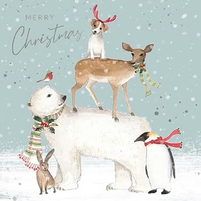 Image of Paperlink 6 Winter Animals in Snow Christmas Cards Charity Xmas Made the UK, White, 140 x mm