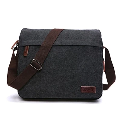 Image of LOSMILE Men&#039;s Messenger Bag, Canvas Shoulder Bags, 13.3&quot; Laptop Bags for Work and School,Cross Body Bags.(BLACK)