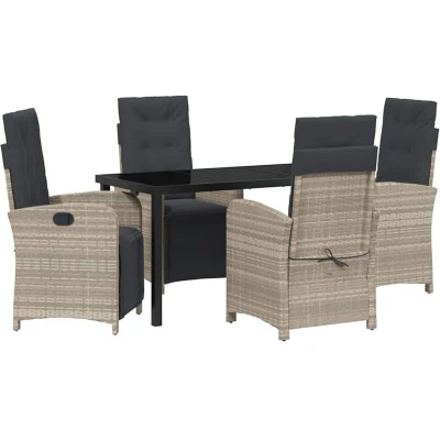 Image of vidaXL 5 Piece Garden Dining Set with Cushions Light Grey Poly Rattan