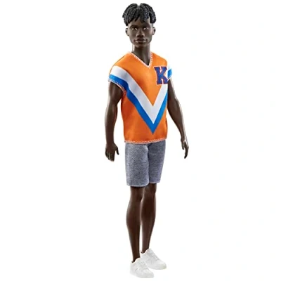 Image of Barbie Ken Doll, Kids Toys, Fashionistas, Twisted Black Hair and Sporty Orange Jersey, Clothes Accessories, Gifts for Children​, HJT08