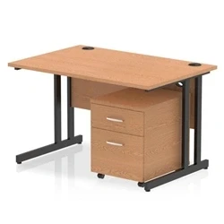 Image of Impulse 1200x800 Desk Oak/Black Cantilever Leg 2 Drawer Mobile Ped