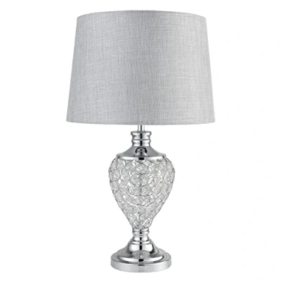 Image of Hepburn Large Crystal Glass Table Lamp with Matching Grey Linen Shade Silver Chrome