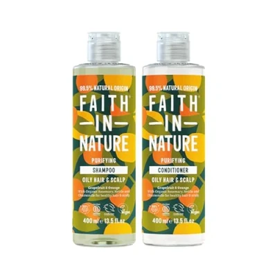 Image of Faith In Nature Natural Grapefruit &amp; Orange Shampoo and Conditioner Set, Invigorating, Vegan Cruelty Free, No SLS or Parabens, For Normal to Oily Hair, 2 x 400ml Pack