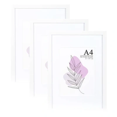Image of Baoee White Picture frame A4 with Mount,Set of 3, photo acrylic glass,A4 Frame,A4 Poster certificate frame,Freestanding and Wall Mountable