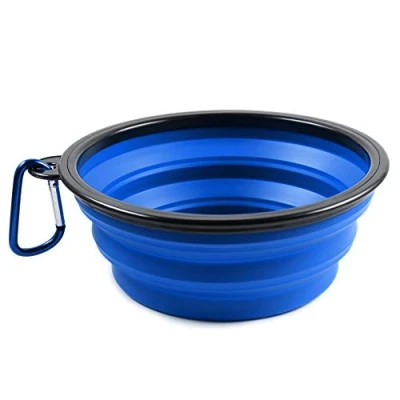 Image of PhoneNatic Foldable Silicone Dog Bowl in Blue, Travel for Dogs and Cats with Carabiner, XL, 1000 ml
